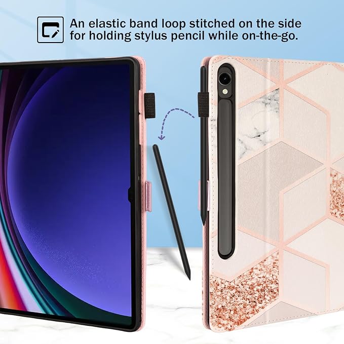 Dteck Wallet Case for Galaxy Tab S10+/S9+/S7 FE/S8+/S7 Plus 12.4 Tablet Premium PU Leather Folding Stand Auto Wake/Sleep Pen Holder Case with Hummingbirds