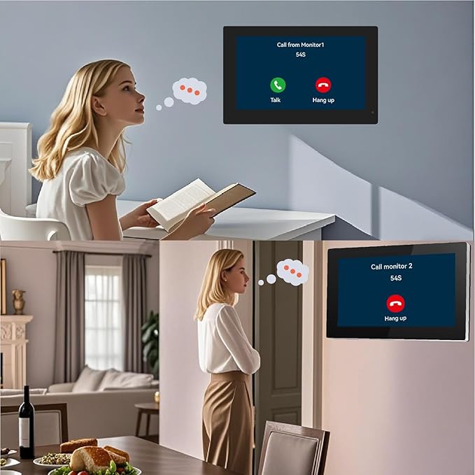 Wired Video Doorbell Apartment Intercom System, 1080P Doorbell Camera, 7-inch Touch Screen, Night Vision, Remote Unlock, Two-Way Intercom for Villa, Home, Office, with 1 Camera and 2 Monitors
