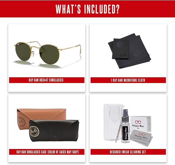 Ray-Ban RB3447 ROUND METAL Sunglasses For Men +BUNDLE with ACCESSORY EYEWEAR KIT