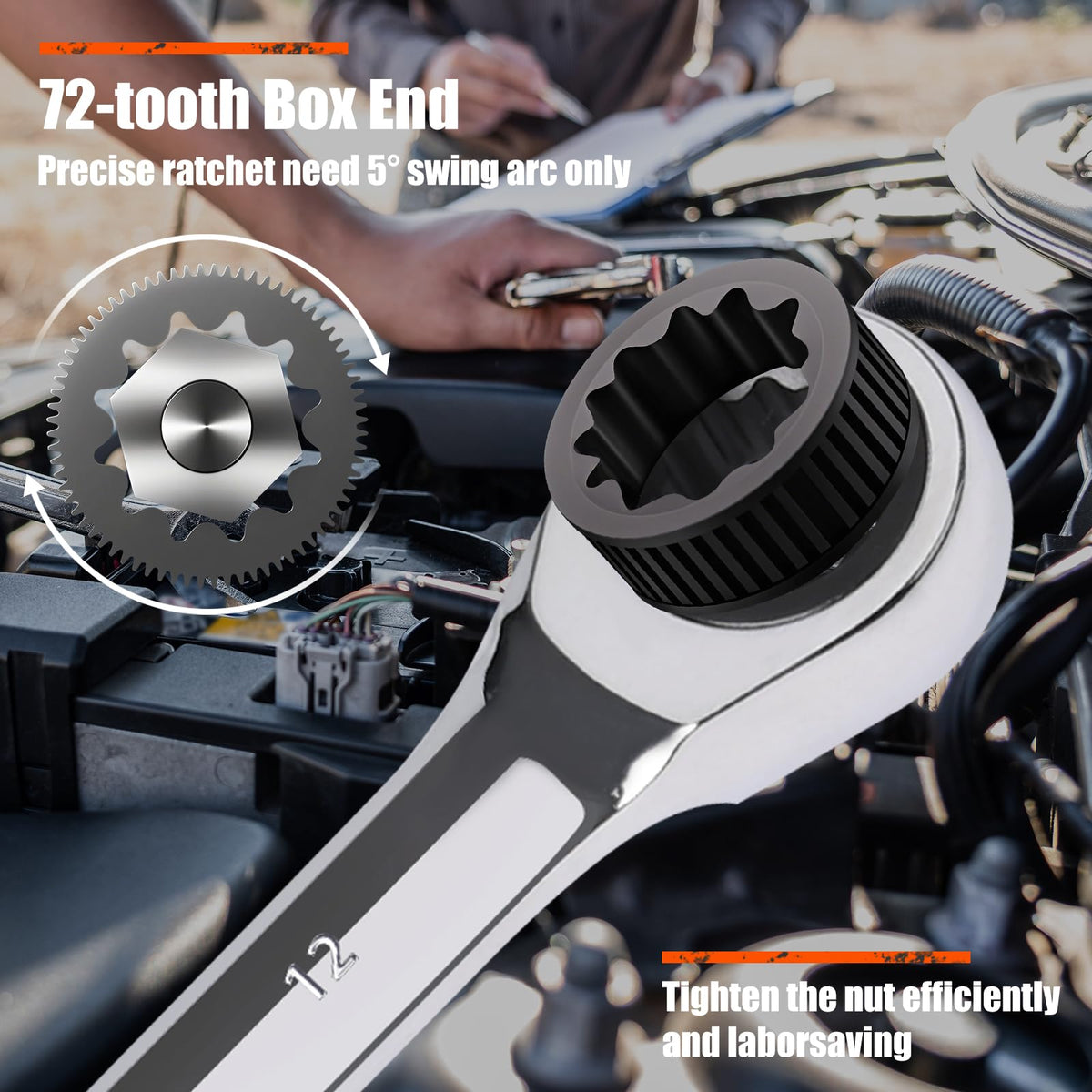 Egofine 11/16 inch Ratcheting Combination Wrench SAE, Industrial Grade Gear Spanner with 12-Point Design, 72-Tooth Ratchet, Chrome Vanadium Steel