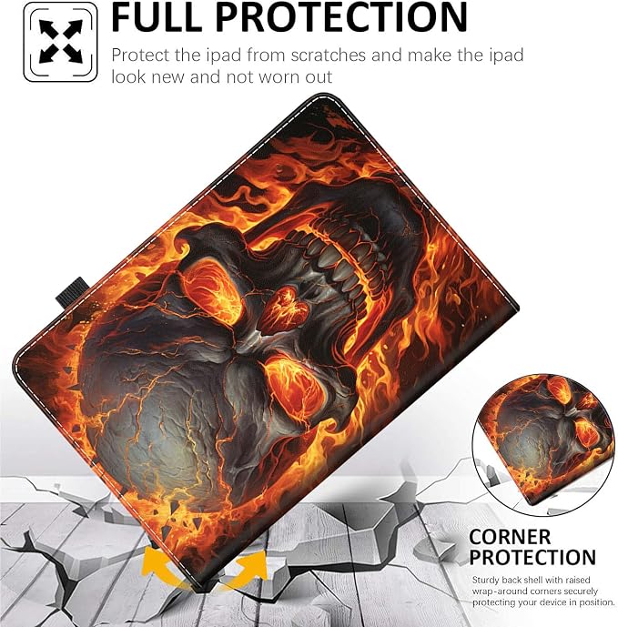 Case for All-New Amazon Fire HD 10 and 10 Plus Tablet (13th/11th Generation 2023/2021 Release) 10.1 Multi-Angle Smart Stand Cover Auto Sleep/Wake Skull and Fire