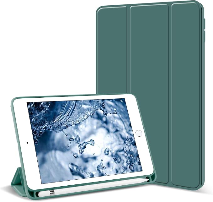 Aoub Case for iPad mini 5 2019 7.9 inch with Pencil Holder Black | for iPad mini 5th Generation 7.9 inch Auto Sleep/Wake Slim Lightweight Trifold Stand Smart Cover Soft TPU Back Case
