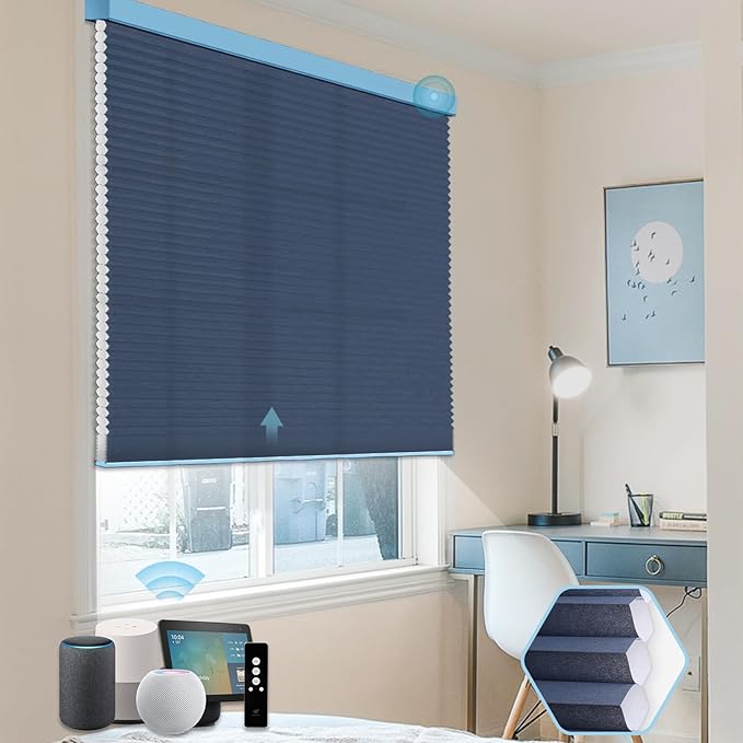 SmartWings Motorized Cellular Shades, Honeycomb Blinds Compatible with Zigbee/Alexa/Z-Wave/Homekit, Wireless Remote Control for Smart Home and Office in Customized Size,70% Blackout Slate Blue