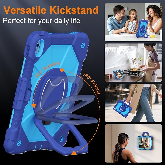 Case for iPad A16 11th/10th Generation 11/10.9 Inch 2025/2022 Dinines Full-Body Drop Protection Shockproof iPad a16 Case with Screen Protector 360° Rotating Stand Shoulder Strap Pencil Holder Black