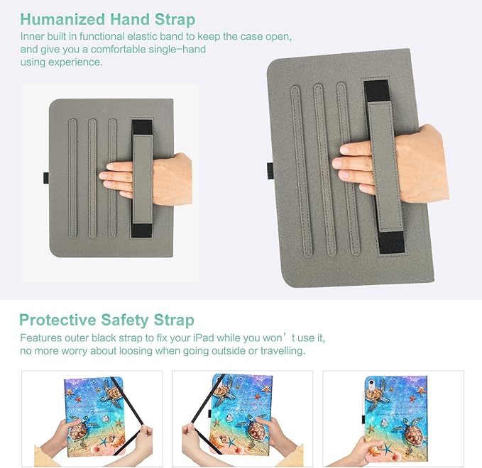 Lokigo Case for iPad (A16) 11th/10th Generation Aurora Forest | for iPad 11th-11 Inch/10th-10.9 Inch Stand Cover Pencil Holder/Hand Strap/Pocket Support Touch ID Auto Wake/Sleep