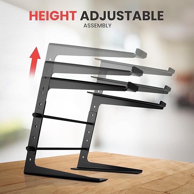 Pyle Portable Adjustable Laptop Stand - Anti-Slip Standing Table Monitor or Computer Desk Workstation Riser with Level Height Alignment for DJ, PC, Gaming, Home or Office