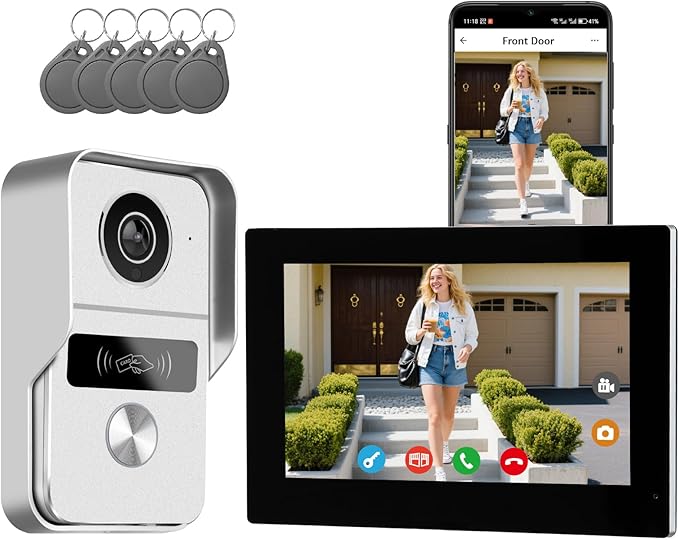 KeonBell 2 Wired Video Intercom System, 7 Inches Video Doorbell Camera with Monitor, Wired Video Door Phone HD Camera Kits Support tuya, Two Way Talk, Video Recording, Remote Unlock for Smart Home