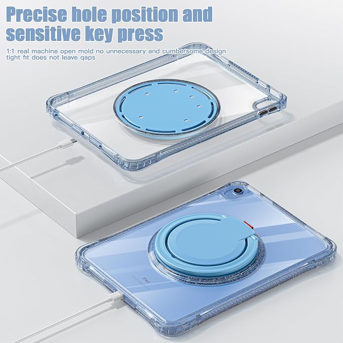 MEEgoodo Case for iPad A16 11th Generation 11 inch 2025 Cover for iPad 10th Generation 2022 Glitter Tablet Cases with Soft TPU &amp Transparent PC &amp Rotating Stand for Kids Light Blue