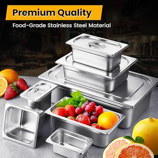 Aplancee 1/6 Hotel Pans 6 Inch Deep Stainless Steel Food Pan - Anti-Jam 6 Pack Steam Table Pan Set for Catering, Buffet Use, Kitchen Prep