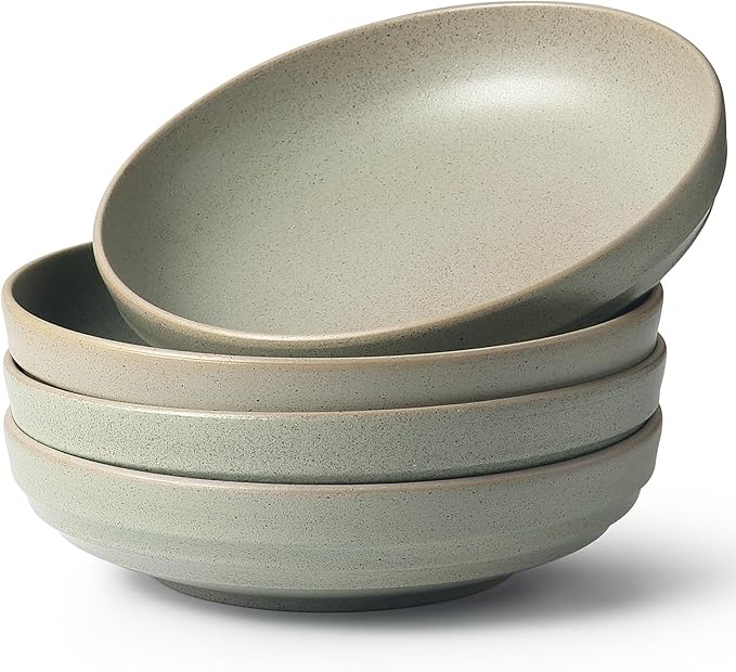 HAPPY KIT 9'' Pasta Bowls, 42oz Pasta Bowls Set of 4, Large Salad Bowl, Ceramic Serving Bowls,Double Reactive Glaze, Ideal for Housewarming, Festivals, Microwave Safe (Willow Green)