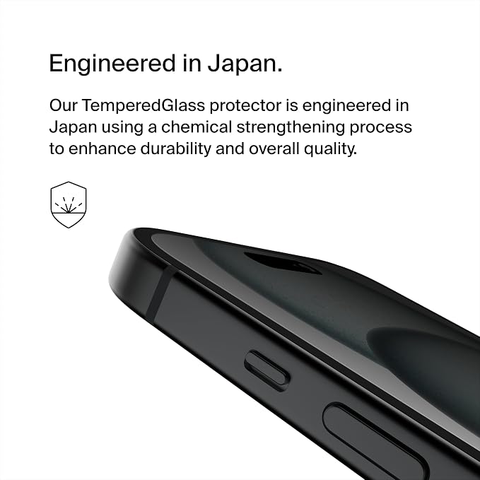 Belkin ScreenForce TemperedGlass Treated Privacy Screen Protector for iPhone 15 and 14 Pro - Slim &amp Scratch-Resistant - Includes Easy Align Tray for Bubble Free Application