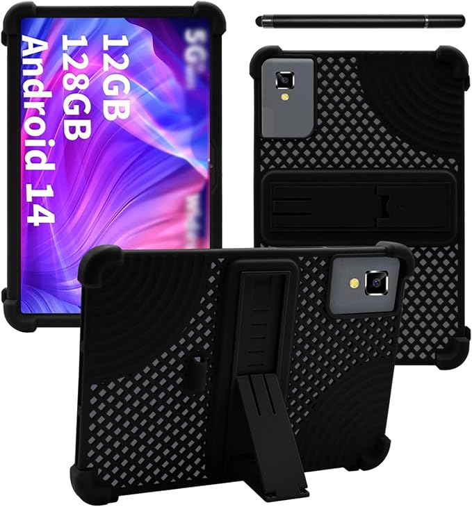 Case for YLEEBG TAB10 10 inch Android 14 TabletsWUNIAK Hollow Back DesignHeat Dissipation Shockproof Lightweight Adjustable Kickstand Silicone Shell&ampKids Friendly Soft CaseBlack