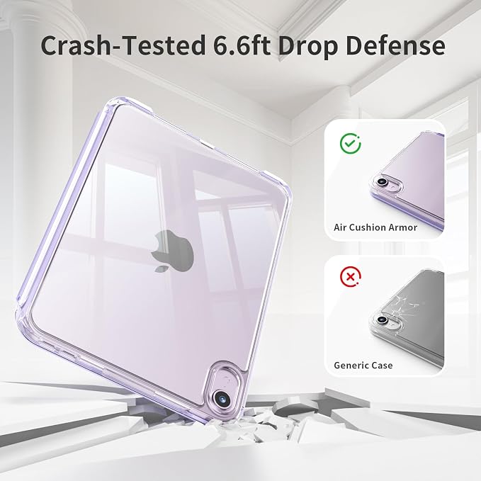 Case for iPad mini 7 (A17 Pro 2024) / iPad mini 6 2021 8.3 Inch | Slim Light Clear Anti-Yellow Transparent Back Cover Multi-Angle Stand Protective Case Auto Sleep/Wake (Black)