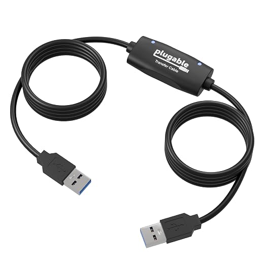 Plugable USB Transfer Cable Unlimited Use Transfer Data Between 2 Windows PC's Compatible with Windows 11 10 7 XP Bravura Easy Computer Sync Software Included