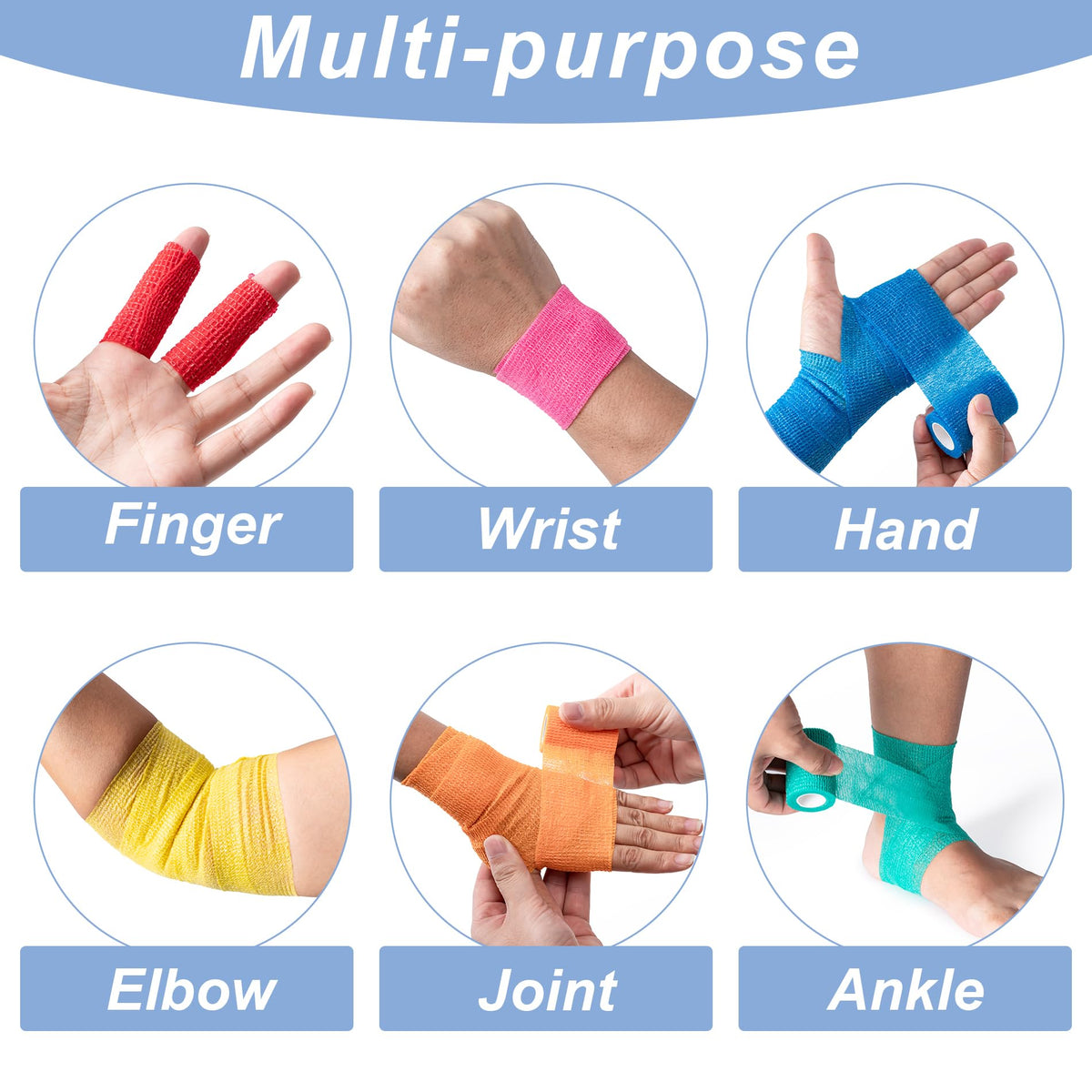 16 Pack Self Adhesive Bandage Wraps, 2" X 5 Yards Elastic Bandage Wrap