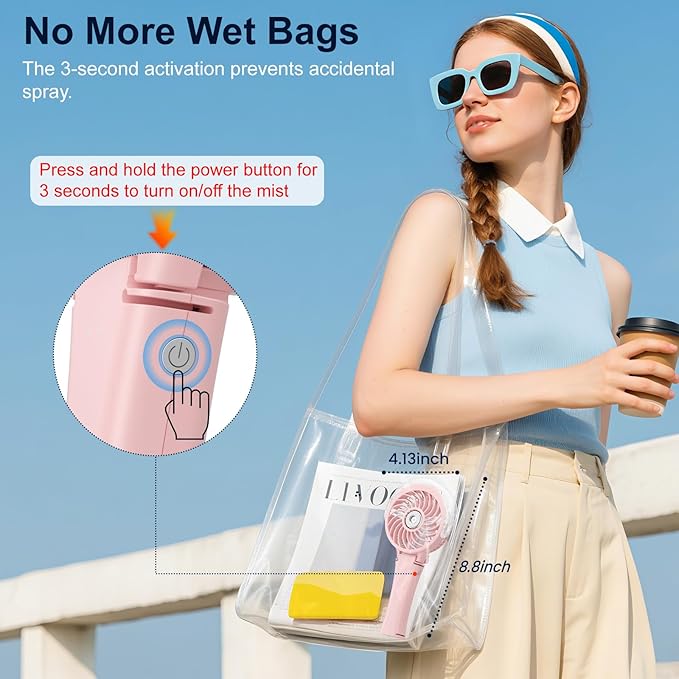 HandFan Upgraded Portable Handheld Misting Fan, Rechargeable Personal Mister Fan, Spray Water Mist Fans, Foldable Electric Mini Cooling Hand Fans for Summer Beach Travel Concerts Disney(Pink)