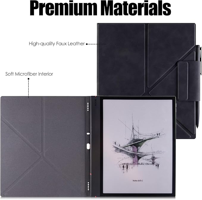 Case for Boox Note Air 5 CPU Leather Magnetic CoverBrown | Thin &amp Lightweightwith Auto Sleep/Wake2-Way Origami StandPen Buckle Design