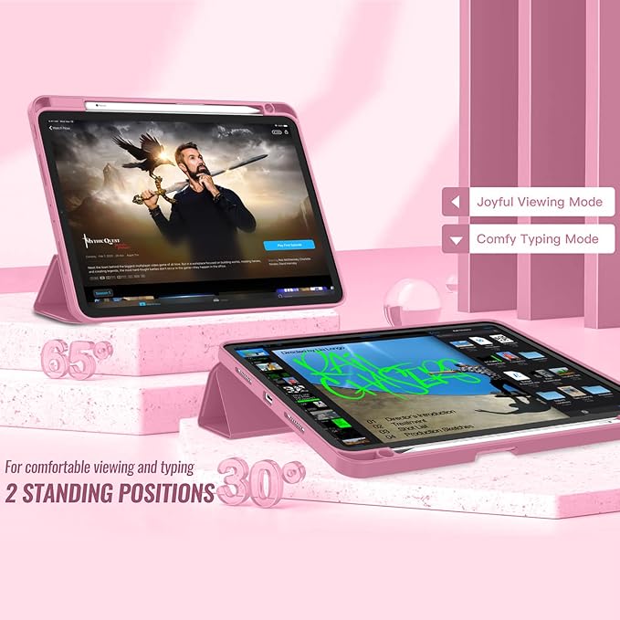 New iPad Pro 11 Inch Case 2022(4th Gen)/2021(3rd Gen)/2020(2nd Gen) with Pencil HolderSmart iPad Case [Support Touch ID and Auto Wake/Sleep] with Auto 2nd Gen Pencil Charging (Deep Pink)