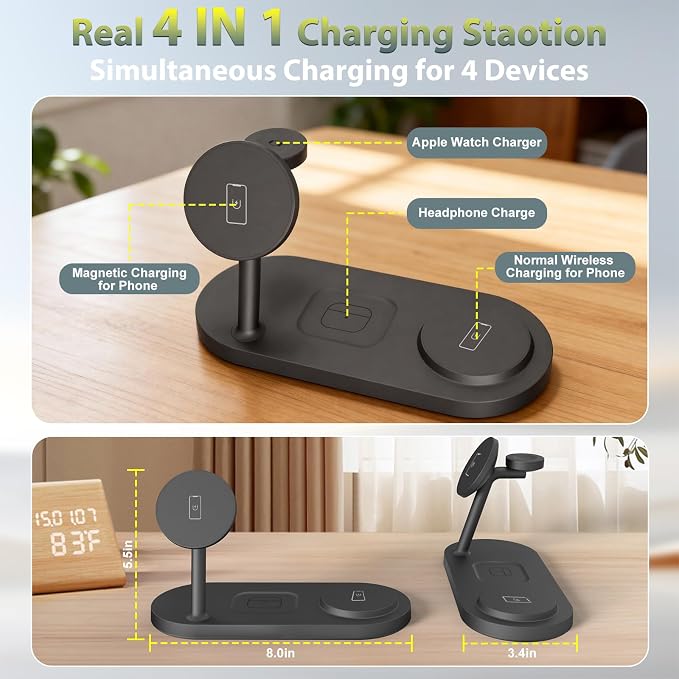 Dual Magnetic Phone Wireless Charger 30W 4 in 1 Charging Station for Apple Devices Charging Stand for iPhone 17/16/15/14/13/12 Series Support for Apple Watch11/10 for AirPods4