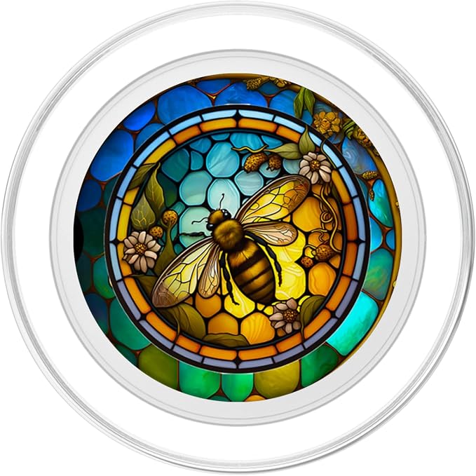 Colorful Bee Honeycomb Flowers Stained Glass Bumble Bees PopSockets Adhesive PopGrip