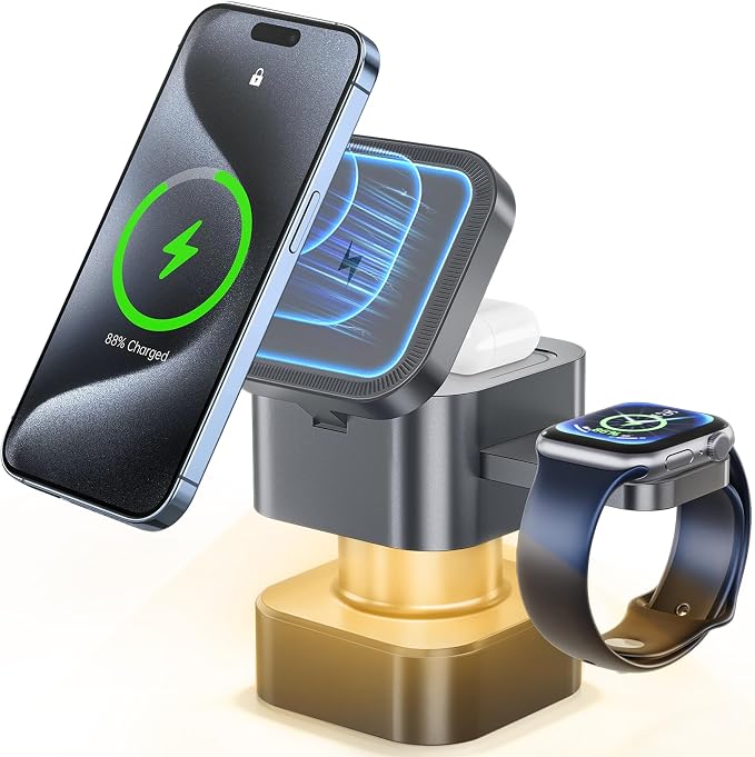 2026 New 4 in 1 Wireless Charging Stand with Night Light Function Compatible with Apple and Android Devices Supports iPhone 17