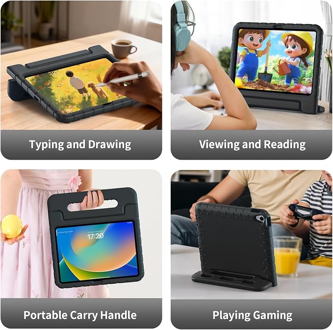 Case for iPad Pro 12.9 Case 2022/2021/2020/2018 with Pencil Holder &amp Hadle Stand Super Protection Kids Proof Cover for iPad Pro 12.9 inch 3rd/4th/5th/6th Generation Black