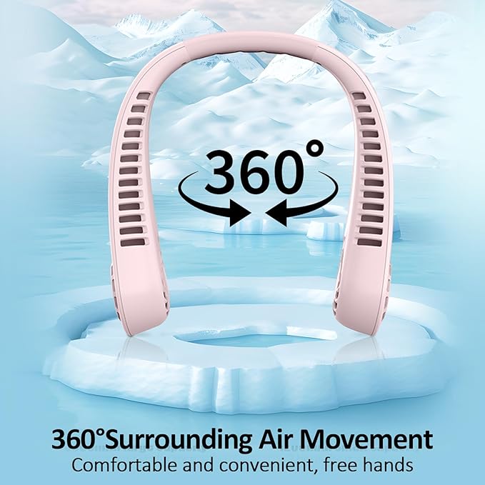 BIRDDIE Portable Bladeless Hanging Neck Fans with Screen Display and 5 Speeds Levels, USB Rechargeable, 360° Cooling Wearable Personal Fan for Work Travel Sport Outdoor (Pink)