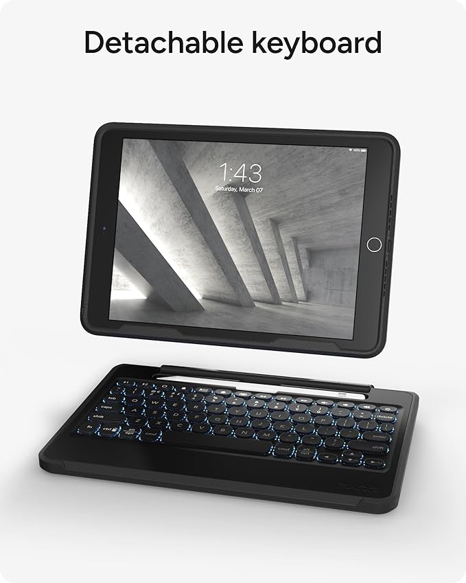 ZAGG Rugged Book iPad Case with Detachable Magnetic-Hinged Keyboard for iPad Air 3, iPad Pro 10.5" & 10.2" (9th Gen), Multi-Device Bluetooth, Apple Pencil Holder, Long-Lasting Battery, Wireless, Black