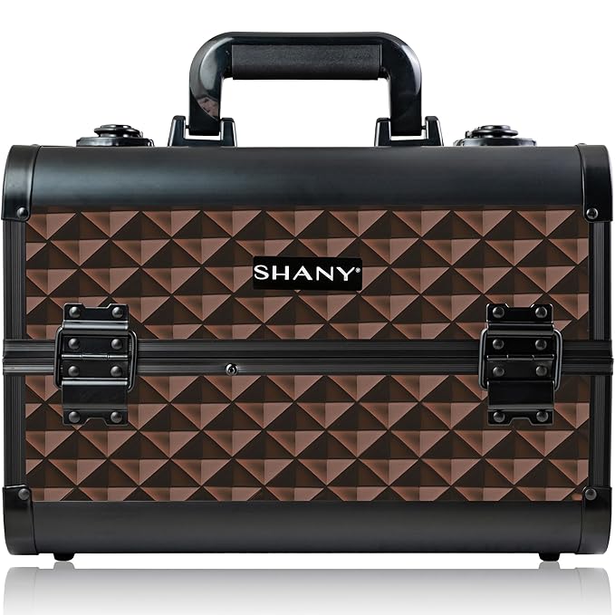 SHANY Premier Fantasy Professional Makeup Train Case Cosmetic Box Portable Makeup Case Organizer Jewelry storage with Locks, 3 Trays,Makeup Brush Holder and Cosmetics Mirror - Copper