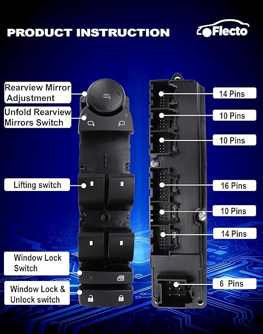 Flecto 20835552 Master Power Window Switch Driver Side with Door Lock Compatible with 07-14 Chevy Silverado Suburban Tahoe GMC Yukon Sierra 2009-2014 Escalade, Replaces 25783950, Door Lock Control