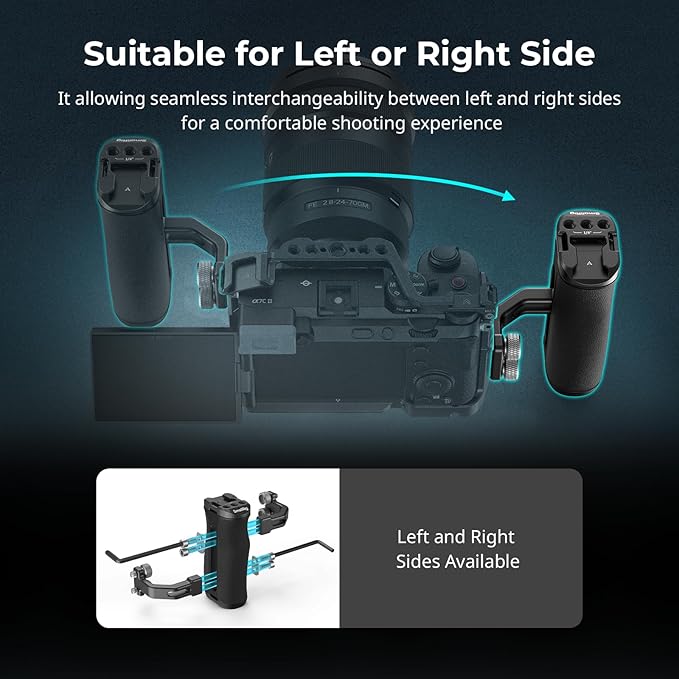 SmallRig Mini Side Handle with 1/4" -20 Screws for Camera Cage, Up and Down Adjustable, for Left or Right Hand, Ergonomic Camera Handle with Built-in Cold Shoe and Threaded Hole - 4756