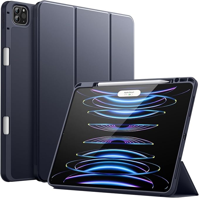 JETech Case Cover for iPad Pro 12.9 6th/5th Gen (2022/2021) Black | Soft TPU Protection Pencil Holder Tri-Fold Stand Pencil Charging Support Shockproof Lightweight Design Auto Wake/Sleep