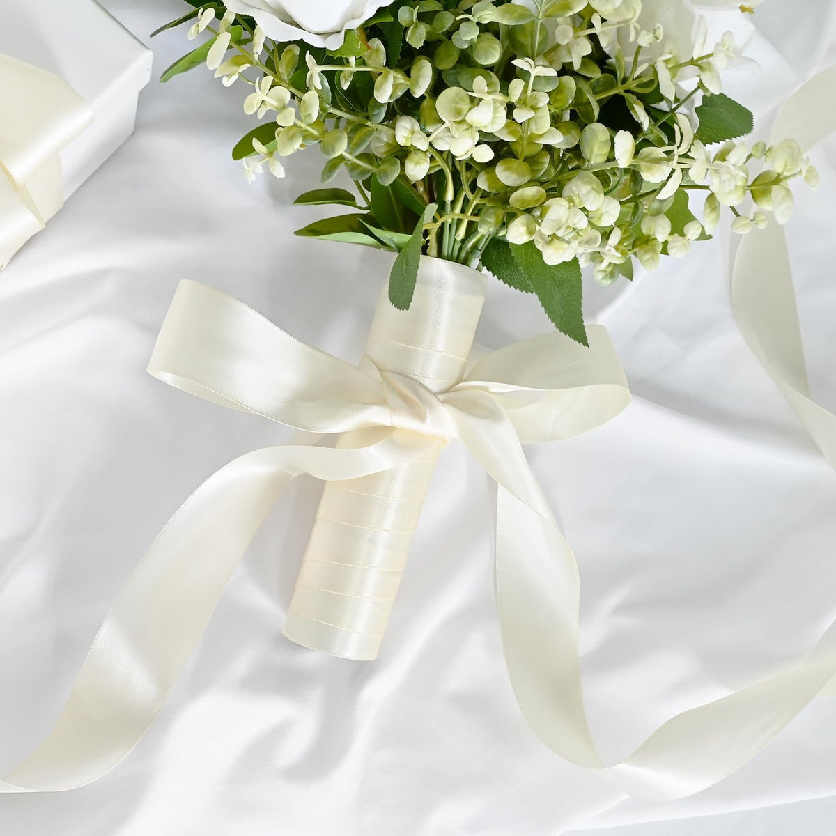 LEEQE Double Face Continuous Ivory Satin Ribbon 1-1/2 Inch x 50 Yards Polyester Ivory Ribbon for Gift Wrapping Weddings Party Hair Bows Invitations Decorations and More
