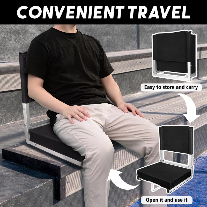 Hikeen Bleacher Chairs with Back and Cushion, Foldable Stadium Seats with Back Support and Cushion for Bleacher Seat Pad for Lumbar Support, Lightweight Portable Chair for Sports Event