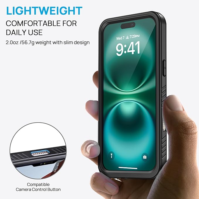 Lanhiem Magnetic for iPhone 16 Pro Case, IP68 Waterproof Case with Screen Protector [Built in Camera Protector], Heavy Duty Shockproof MagSafe Phone Case for iPhone 16 Pro - 6.3” (Black)