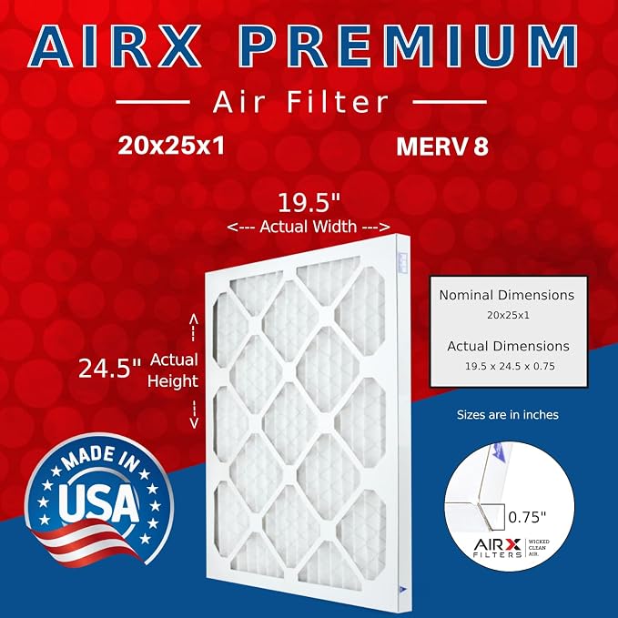 AIRX FILTERS WICKED CLEAN AIR 20x25x1 MERV 8 Electrostatic Pleated Air