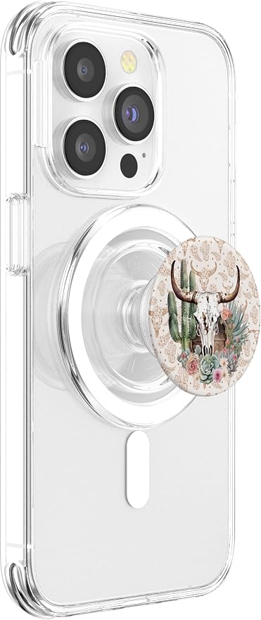 Western Boho Chic Longhorn Bull Skull Cactus Beige Pattern PopSockets Adhesive PopGrip