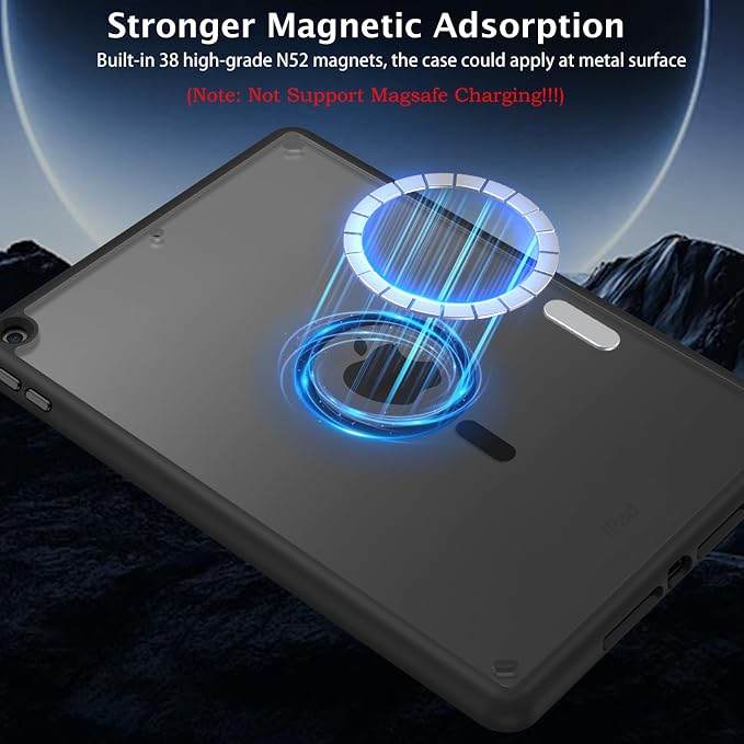 Telaso Magnetic for iPad 9th Generation/iPad 8th Generation/iPad 7th Generation Case iPad 10.2 inch 2021/2020/2019 Translucent Matte Back Soft TPU Bumper Military Grade Protective Case Black