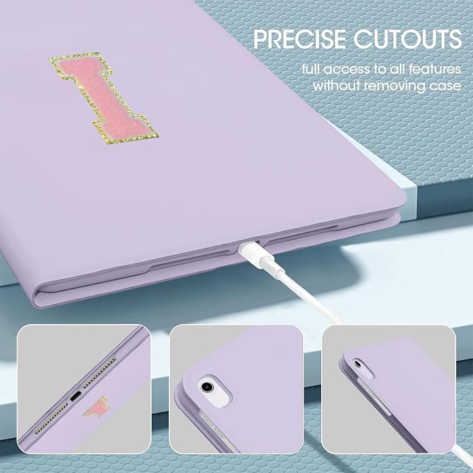 for iPad 9th Generation 10.2 Inch 2021/2020/2019 Case Initial Chenille Letter Suture Personalized for iPad 9th/8th/7th Generation Case with Auto Sleep/Wake Pencil Holder (Black A)