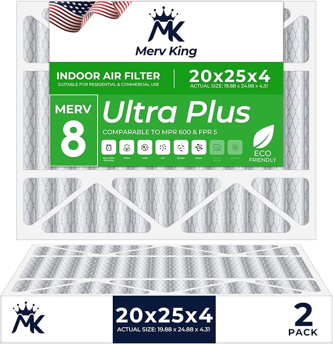 MervKing 20x25x4 Air Filter Actual Size: 19.88" x 24.88" x 4.31" MERV 8 MPR