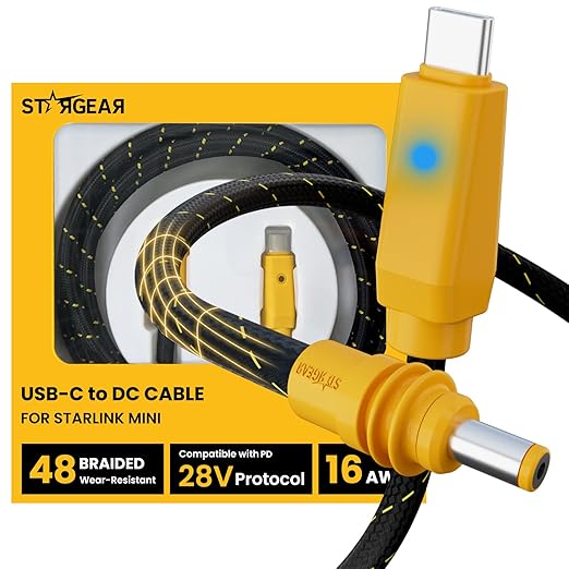 Starlink Mini Cable 16.4FT 18AWG 140W Starlink USB C to DC Power Cable with Smart Protocol Chip Waterproof DesignMini Accessories Compatible with 100W+ PD Source 28V PPS 20V PD Protocols