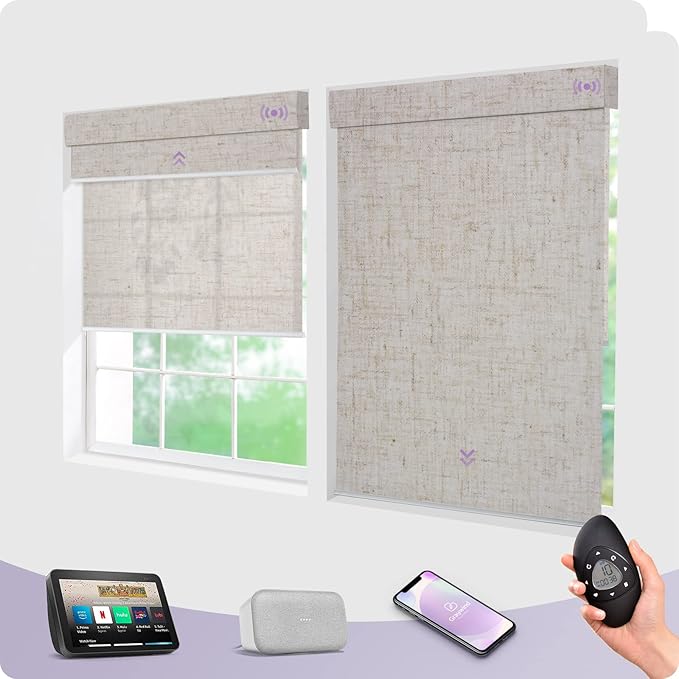 Graywind Motorized Dual Shades for Windows Smart Double Blinds Blackout and Light Filtering Motorized Blinds with Remote Alexa Google Control Day Night Shades, Custom Size (Blackout Linen Beige)