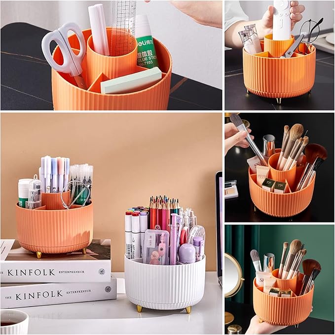 DASITON Large Capacity Makeup Brush Holder,360° Rotating Makeup Organizer,5 Slot Makeup Brushes Cup,for Vanity Decor,Bathroom Countertops,Desk Storage Container,Cosmetic Display cases(Blue)