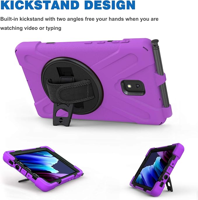 Samsung Galaxy Tab Active3/Active5 8.0 Case with 360 Stand Handle Hand Strap &amp Shoulder Strap for Samsung Galaxy Tab Active5 8 2024 Active3 8 2020 SM-X300/X307/T570/T577 (Black)
