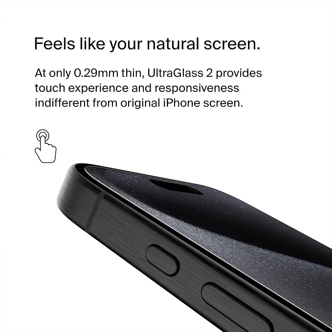 Belkin UltraGlass2 Scratch-Resistant Screen Protector iPhone 15 Pro | advanced nanotech glass up to 2x stronger scratch resistant shatterproof case-compatible crystal clear easy align tray