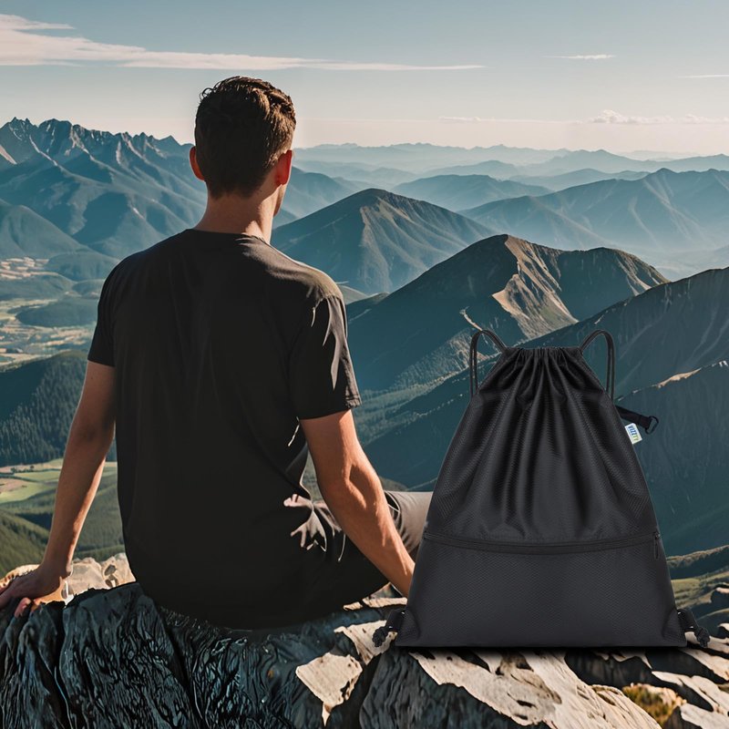 VIZZTY Drawstring Backpack Sport Gym Bag for Women ＆ Men,beach bag，Waterproof Lightweight Backpack With Outer Storage，Best workout bag for dance/hiking/soccer/basketball (Black)