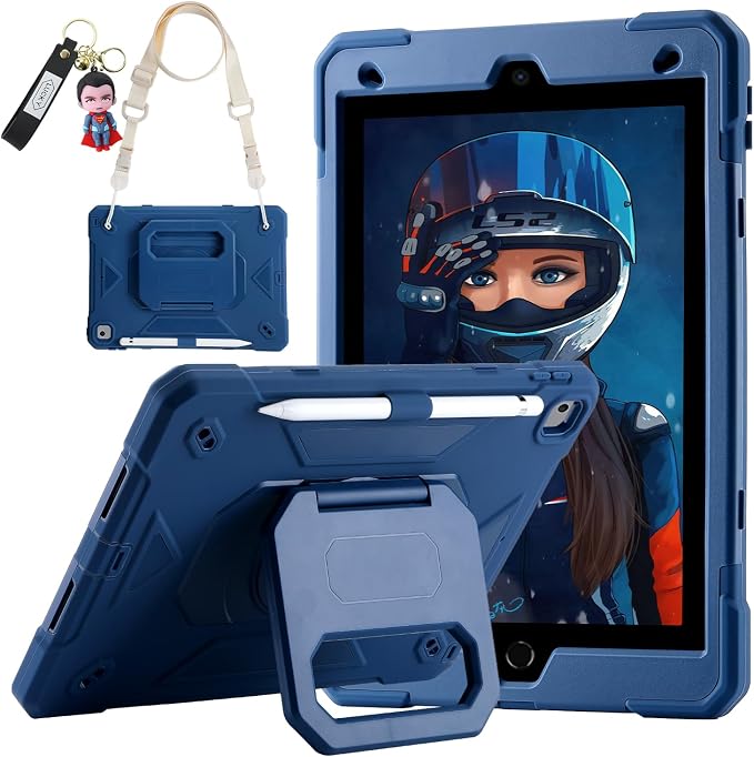 for iPad (A16) 11th Generation Case 11 Inch 2025/ iPad 10th Generation Case 10.9 Inch 2022 with 360 Rotating Grip Magic StandPencil Slot/Key Chain/Carrying Shoulder Strap Cover for iPad 10th Gen