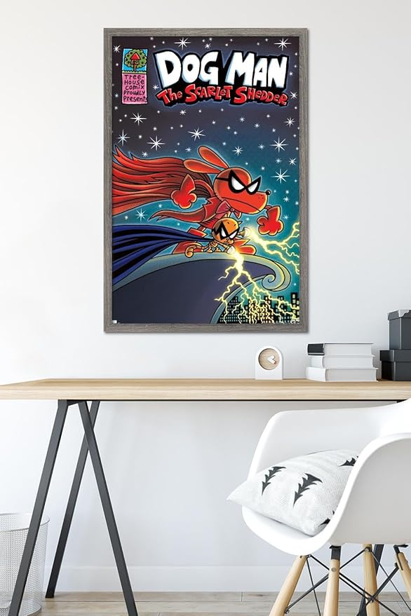 Dog Man - The Scarlet Shedder Wall Poster, 34L" x 22.4W", Barnwood Framed Version