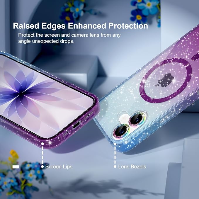 Choiche for iPhone 15 Pro Max Case Compatible with MagSafe Glitter Black | Women Girly Cute Glitter Sparkly Magnetic Phone Case with Diamond Camera Lens Protectors Military-Grade Drop Protection 6.7