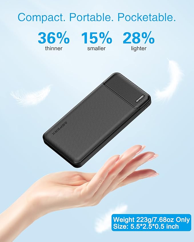 AsperX 2-Pack 10000mAh USB C Output Portable Charger Power Bank Fast Charging, Portable Phone Charger External Battery Pack for iPhone, Samsung, Google LG and Heated Vest